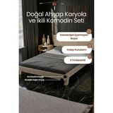 Renazzo Mobilya Ebruli Model Dikey Başlıklı Masif Ahşap Karyola ve 2 Adet Komodin Kolay Kurulum Fırınlanmış Ithal Sibirya Çamı 120X200 Yatak Uyumlu 2 Adet Komodin - Vernikli - 120 x 200 cm