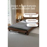 Renazzo Mobilya Ebruli Model Dikey Başlıklı Masif Ahşap Karyola ve 2 Adet Komodin Kolay Kurulum Fırınlanmış Ithal Sibirya Çamı 140X200 Yatak Uyumlu 2 Adet Komodin - Ceviz - 140 x 200 cm