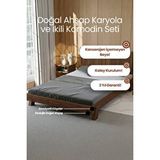 Renazzo Mobilya Ebruli Model Dikey Başlıklı Masif Ahşap Karyola Ve 2 Adet Komodin Kolay Kurulum Fırınlanmış İthal Sibirya Çamı 90x190 Yatak Uyumlu 2 Adet Komodin Ceviz