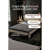Renazzo Mobilya Ebruli Model Dikey Başlıklı Masif Ahşap Karyola Ve 2 Adet Komodin Kolay Kurulum Fırınlanmış İthal Sibirya Çamı 90x190 Yatak Uyumlu 2 Adet Komodin Doğal