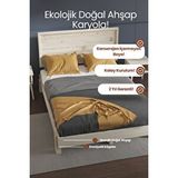 Renazzo Mobilya Ebruli Model Yatay Başlıklı Masif Ahşap Karyola Kolay Kurulum Fırınlanmış İthal Sibirya Çamı 90x200 Yatak Uyumlu Beyaz