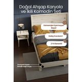 Renazzo Mobilya Ebruli Model Yatay Başlıklı Masif Ahşap Karyola ve 2 Adet Komodin Kolay Kurulum Fırınlanmış Ithal Sibirya Çamı 100X200 Yatak Uyumlu 2 Adet Komodin - Vernikli - 100 x 200 cm