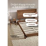 Renazzo Mobilya Ebruli Model Yatay Başlıklı Masif Ahşap Karyola Ve 2 Adet Komodin Kolay Kurulum Fırınlanmış İthal Sibirya Çamı 120x200 Yatak Uyumlu 2 Adet Komodin Ceviz