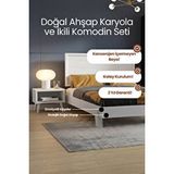 Renazzo Mobilya Ebruli Model Yatay Başlıklı Masif Ahşap Karyola Ve 2 Adet Komodin Kolay Kurulum Fırınlanmış İthal Sibirya Çamı 140x190 Yatak Uyumlu 2 Adet Komodin Beyaz