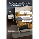 Renazzo Mobilya Ebruli Model Yatay Başlıklı Masif Ahşap Karyola Ve 2 Adet Komodin Kolay Kurulum Fırınlanmış İthal Sibirya Çamı 140x190 Yatak Uyumlu 2 Adet Komodin Vernikli