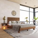 Renazzo Mobilya Hüma Model Ceviz Renk Çam Ahşap Karyola Ve İki Komodin Set ( Yatay ) 120x200 cm