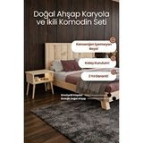 Renazzo Mobilya Hüma Model Dikey Başlıklı Masif Ahşap Karyola Ve 2 Adet Komodin Kolay Kurulum Fırınlanmış İthal Sibirya Çamı 200x200 Yatak Uyumlu 2 Adet Komodin Doğal