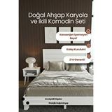Renazzo Mobilya Hüma Model Yatay Başlıklı Masif Ahşap Karyola Ve 2 Adet Komodin Kolay Kurulum Fırınlanmış İthal Sibirya Çamı 120x200 Yatak Uyumlu 2 Adet Komodin Beyaz
