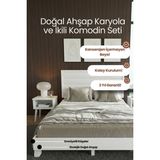 Renazzo Mobilya Hüma Model Yatay Başlıklı Masif Ahşap Karyola ve 2 Adet Komodin Kolay Kurulum Fırınlanmış Ithal Sibirya Çamı 140X200 Yatak Uyumlu 2 Adet Komodin - Beyaz - 140 x 200 cm