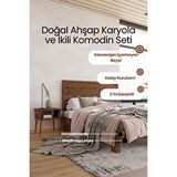 Renazzo Mobilya Hüma Model Yatay Başlıklı Masif Ahşap Karyola Ve 2 Adet Komodin Kolay Kurulum Fırınlanmış İthal Sibirya Çamı 90x200 Yatak Uyumlu 2 Adet Komodin Ceviz