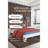 Renazzo Mobilya Letto Çift Kişilik 18 mm Mdf Modern Karyola ve Ikili Komodin Seti - Beyaz - 120 x 200 cm