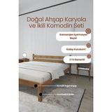 Renazzo Mobilya Letto Masif Çam Karyola ve 2 Adet Komodin Seti - Ceviz - 100 x 200 cm