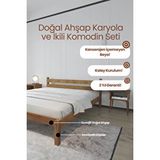 Renazzo Mobilya Letto Model Masif Ahşap Karyola Ve 2 Adet Komodin Kolay Kurulum Fırınlanmış İthal Sibirya Çamı 120x200 Yatak Uyumlu 2 Adet Komodin Ceviz