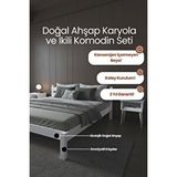 Renazzo Mobilya Letto Model Masif Ahşap Karyola Ve 2 Adet Komodin Kolay Kurulum Fırınlanmış İthal Sibirya Çamı 140x190 Yatak Uyumlu 2 Adet Komodin Beyaz