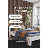 Renazzo Mobilya Letto Modern Tek Kişilik Mdf Karyola ve 2’li Komodin Set - 1. Sınıf 18 mm Mdf Şık Yatak Odası Takımı - Beyaz - 140 x 190 cm