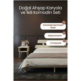 Renazzo Mobilya Lotus Masif Çam Karyola ve Iki Adet Komodin Seti - Modern Yatak Odası Takımı - 160 x 200 cm