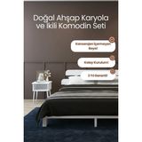 Renazzo Mobilya Lotus Masif Çam Karyola ve Iki Adet Komodin Seti - Modern Yatak Odası Takımı - Beyaz - 120 x 200 cm