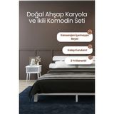 Renazzo Mobilya Lotus Masif Çam Karyola ve Iki Adet Komodin Seti - Modern Yatak Odası Takımı - Beyaz - 150 x 200 cm