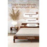 Renazzo Mobilya Lotus Masif Çam Karyola ve Iki Adet Komodin Seti - Modern Yatak Odası Takımı - Ceviz - 120 x 200 cm