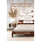 Renazzo Mobilya Lotus Masif Çam Karyola ve Iki Adet Komodin Seti - Modern Yatak Odası Takımı - Ceviz - 200 x 200 cm