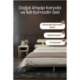 Renazzo Mobilya Lotus Masif Çam Karyola ve Iki Adet Komodin Seti - Modern Yatak Odası Takımı - Doğal - 140 x 190 cm