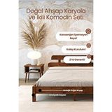 Renazzo Mobilya Lotus Model Masif Ahşap Karyola Ve 2 Adet Komodin Kolay Kurulum Fırınlanmış İthal Sibirya Çamı 200x200 Yatak Uyumlu 2 Adet Komodin Ceviz