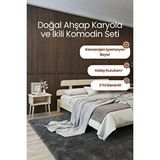 Renazzo Mobilya Lotus New Model Masif Ahşap Karyola Ve 2 Adet Komodin Kolay Kurulum Fırınlanmış İthal Sibirya Çamı 180x200 Yatak Uyumlu 2 Adet Komodin Doğal