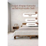 Renazzo Mobilya Lotus New Model Masif Çam Karyola ve 2 Adet Komodin Seti- Modern Yatak Odası Takımı - Ceviz - 90 x 200 cm