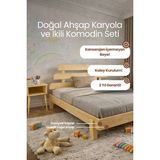Renazzo Mobilya Lotus x New Model Masif Çam Karyola ve 2 Adet Komodin Seti - Modern Yatak Odası Takımı - 140 x 190 cm