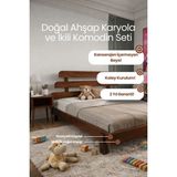 Renazzo Mobilya Lotus x New Model Masif Çam Karyola ve 2 Adet Komodin Seti - Modern Yatak Odası Takımı - Ceviz - 90 x 200 cm