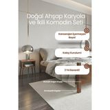 Renazzo Mobilya Melodi Çift Başlıklı Masif Çam Karyola ve Iki Adet Komodin Seti - Birinci Sınıf Ahşap Masif Karyola - Ceviz - 120 x 200 cm
