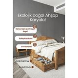 Renazzo Mobilya Milano Piramit Model 2 Çekmeceli Masif Ahşap Karyola Kolay Kurulum Fırınlanmış İthal Sibirya Çamı 140x190 Yatak Uyumlu Ceviz