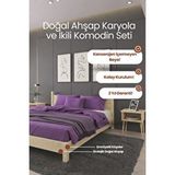 Renazzo Mobilya Mirage Model Masif Ahşap Karyola Ve 2 Adet Komodin Kolay Kurulum Fırınlanmış İthal Sibirya Çamı 140x190 Yatak Uyumlu 2 Adet Komodin Vernikli
