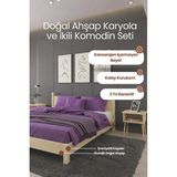 Renazzo Mobilya Mirage Model Masif Ahşap Karyola ve 2 Adet Komodin Kolay Kurulum Fırınlanmış Ithal Sibirya Çamı 180X200 Yatak Uyumlu 2 Adet Komodin - Vernikli - 180 x 200 cm