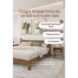 Renazzo Mobilya Mirage Model Masif Ahşap Karyola ve 2 Adet Komodin Kolay Kurulum Fırınlanmış Ithal Sibirya Çamı 200X200 Yatak Uyumlu 2 Adet Komodin - Ceviz - 200 x 200 cm