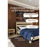 Renazzo Mobilya Natura New Model Masif Ahşap Karyola ve 2 Adet Komodin Kolay Kurulum Fırınlanmış Ithal Sibirya Çamı 140X190 Yatak Uyumlu 2 Adet Komodin - Doğal - 140 x 190 cm