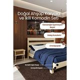 Renazzo Mobilya Natura New Model Masif Ahşap Karyola Ve 2 Adet Komodin Kolay Kurulum Fırınlanmış İthal Sibirya Çamı 200x200 Yatak Uyumlu 2 Adet Komodin Doğal