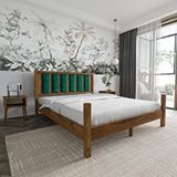 Renazzo Mobilya Orion Model 100x200 cm Zümrüt Yeşili Puflu Başlıklı Ceviz Renk Çam Ahşap Karyola