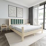 Renazzo Mobilya Orion Model 120x200 cm Çağla Yeşili Puflu Başlıklı Doğal Çam Ahşap Karyola
