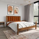 Renazzo Mobilya Orion Model 140x190 cm Kiremit Renk Puflu Başlıklı Ceviz Renk Çam Ahşap Karyola