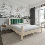 Renazzo Mobilya Orion Model 140x200 cm Zümrüt Yeşili Puflu Başlıklı Vernikli Çam Ahşap Karyola