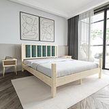 Renazzo Mobilya Orion Model 160x200 cm Çağla Yeşili Puflu Başlıklı Doğal Çam Ahşap Karyola