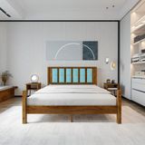 Renazzo Mobilya Orion Model 200x200 cm Cam Göbeği Puflu Başlıklı Ceviz Renk Çam Ahşap Karyola