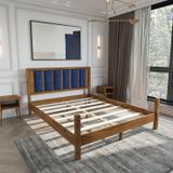 Renazzo Mobilya Orion Model 200x200 cm Lacivert Puflu Başlıklı Ceviz Renk Çam Ahşap Karyola