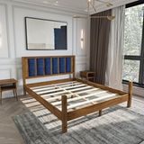 Renazzo Mobilya Orion Model 90x190 cm Lacivert Puflu Başlıklı Ceviz Renk Çam Ahşap Karyola