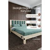 Renazzo Mobilya Orion Model Çağla Yeşili Puf Başlıklı Masif Ahşap Karyola Kolay Kurulum Fırınlanmış Ithal Sibirya Çamı 160X200 Yatak Uyumlu - Doğal - 160 x 200 cm