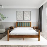 Renazzo Mobilya Orion Model Çağla Yeşili Puflu Başlıklı Ceviz Renk Çam Ahşap Karyola Ve İki Komodin Set 120x200 cm