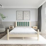Renazzo Mobilya Orion Model Çağla Yeşili Puflu Başlıklı Doğal Çam Ahşap Karyola Ve İki Komodin Set 120x200 cm
