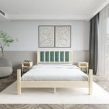Renazzo Mobilya Orion Model Çağla Yeşili Puflu Başlıklı Vernikli Çam Ahşap Karyola Ve İki Komodin Set 120x200 cm