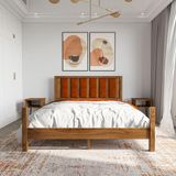 Renazzo Mobilya Orion Model Kiremit Renk Puflu Başlıklı Ceviz Renk Çam Ahşap Karyola Ve İki Komodin Set 120x200 cm